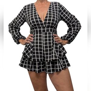 Black and White Checkered Women's Romper